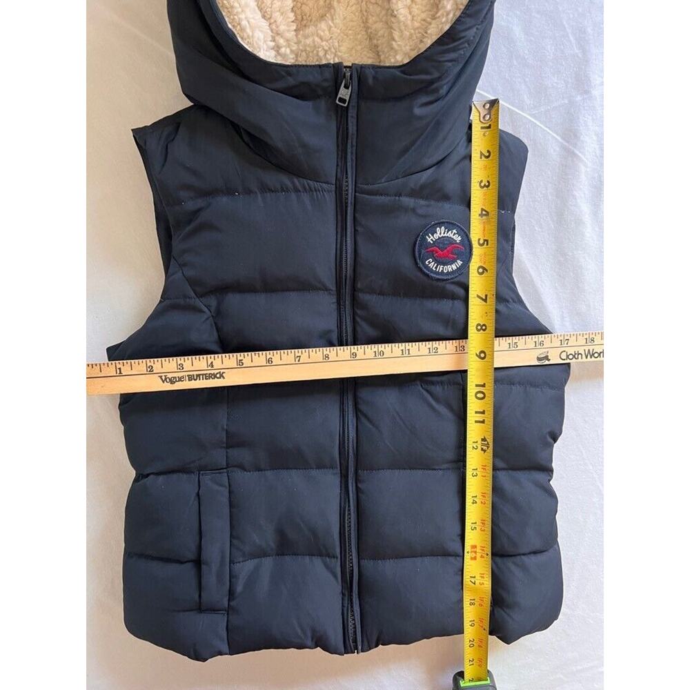 Hollister Puffer Vest MEDIUM Blue Full Zip Hooded Insulated Feather Down - Picture 9 of 13
